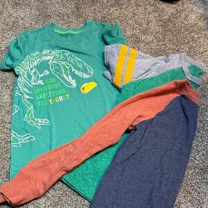 Cat & Jack Teal Dinosaur Tee and Colorful Long Sleeve Set